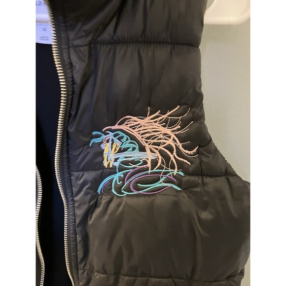 Old Navy Puffer Vest Black with Embroidered Horse Size XS - Picture 7 of 10